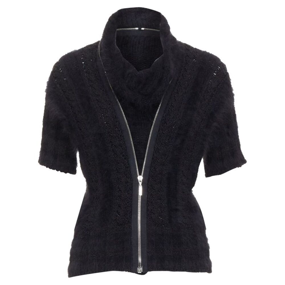 Chanel fluffy angora blend cc zip layered sweater